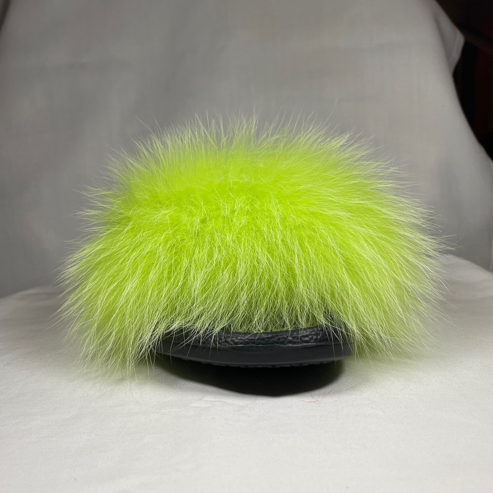 Real Fur Slippers / Green - Picture 2 of 4